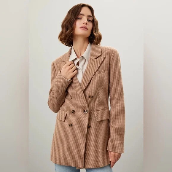 Nwt Favorite Daughter Phoebe Houndstooth Double-Breasted Blazer Xl $388